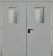 Противопожарная дверь с выпадающим порогом EI-30 серая с остеклением