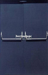 Противопожарная дверь синяя двухстворчатая с антипаникой