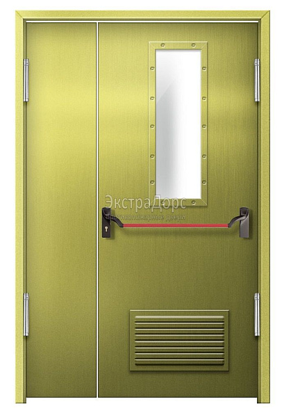 Противопожарная дверь EI 60 дымогазонепроницаемая стальная со стеклом, антипаникой и решеткой в Реутове  купить